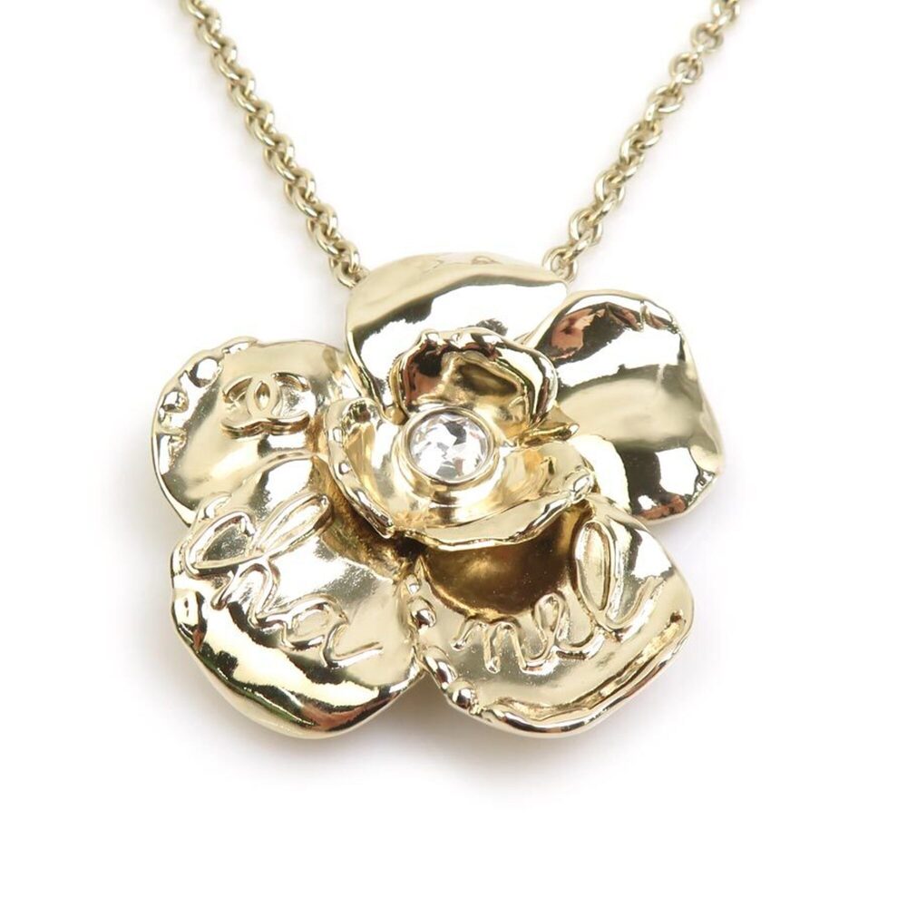 Chanel CHANEL Necklace Camellia Metal Rhinestone Gold Women's e62232i